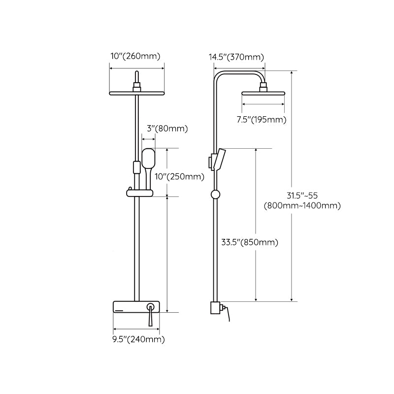 Shower System Trim Lever Hand Square Massage Jet Shower Combo Clearhalo 'Bathroom Remodel & Bathroom Fixtures' 'Home Improvement' 'home_improvement' 'home_improvement_shower_faucets' 'Shower Faucets & Systems' 'shower_faucets' 'Showers & Bathtubs Plumbing' 'Showers & Bathtubs' 6615708