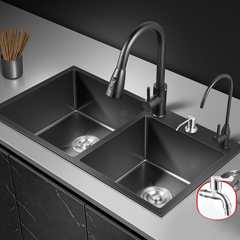 Modern Style Kitchen Sink Drop-In Corrosion Resistant Kitchen Double Sink 28"L x 16"W x 8"H Sink with Faucet Double Tap for Water Purification Clearhalo 'Home Improvement' 'home_improvement' 'home_improvement_kitchen_sinks' 'Kitchen Remodel & Kitchen Fixtures' 'Kitchen Sinks & Faucet Components' 'Kitchen Sinks' 'kitchen_sinks' 6616091