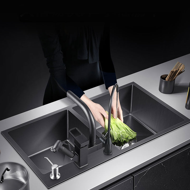 Modern Style Kitchen Sink Drop-In Corrosion Resistant Kitchen Double Sink Clearhalo 'Home Improvement' 'home_improvement' 'home_improvement_kitchen_sinks' 'Kitchen Remodel & Kitchen Fixtures' 'Kitchen Sinks & Faucet Components' 'Kitchen Sinks' 'kitchen_sinks' 6616094