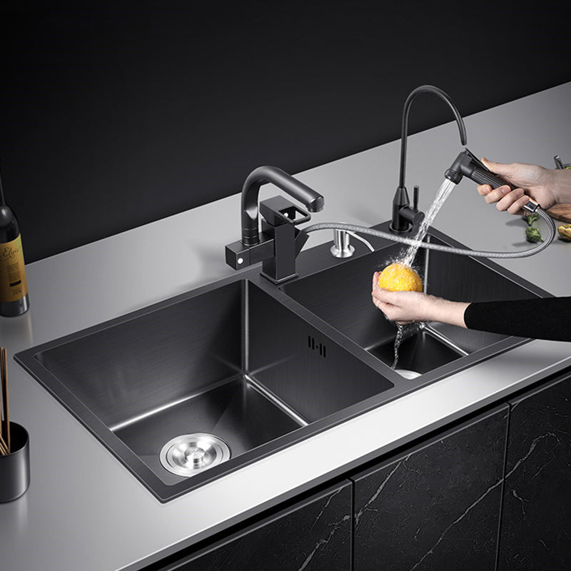 Modern Style Kitchen Sink Drop-In Corrosion Resistant Kitchen Double Sink Clearhalo 'Home Improvement' 'home_improvement' 'home_improvement_kitchen_sinks' 'Kitchen Remodel & Kitchen Fixtures' 'Kitchen Sinks & Faucet Components' 'Kitchen Sinks' 'kitchen_sinks' 6616095