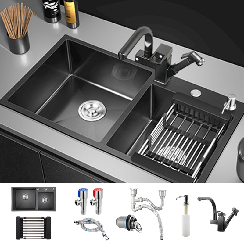 Modern Style Kitchen Sink Drop-In Corrosion Resistant Kitchen Double Sink Sink with Faucet Robot Faucet Clearhalo 'Home Improvement' 'home_improvement' 'home_improvement_kitchen_sinks' 'Kitchen Remodel & Kitchen Fixtures' 'Kitchen Sinks & Faucet Components' 'Kitchen Sinks' 'kitchen_sinks' 6616097