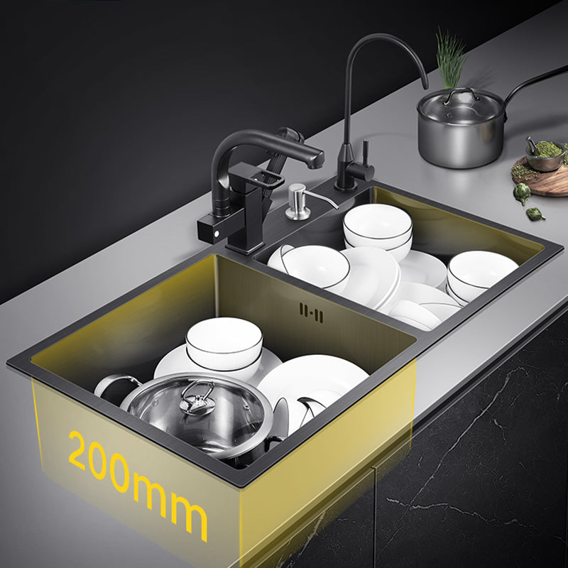 Modern Style Kitchen Sink Drop-In Corrosion Resistant Kitchen Double Sink Clearhalo 'Home Improvement' 'home_improvement' 'home_improvement_kitchen_sinks' 'Kitchen Remodel & Kitchen Fixtures' 'Kitchen Sinks & Faucet Components' 'Kitchen Sinks' 'kitchen_sinks' 6616110