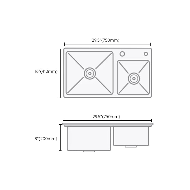 Modern Style Kitchen Sink Drop-In Noise-cancelling Design Kitchen Double Sink Clearhalo 'Home Improvement' 'home_improvement' 'home_improvement_kitchen_sinks' 'Kitchen Remodel & Kitchen Fixtures' 'Kitchen Sinks & Faucet Components' 'Kitchen Sinks' 'kitchen_sinks' 6616139