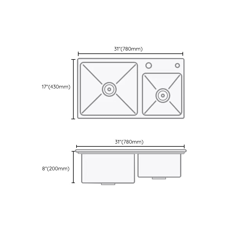 Modern Style Kitchen Sink Drop-In Noise-cancelling Design Kitchen Double Sink Clearhalo 'Home Improvement' 'home_improvement' 'home_improvement_kitchen_sinks' 'Kitchen Remodel & Kitchen Fixtures' 'Kitchen Sinks & Faucet Components' 'Kitchen Sinks' 'kitchen_sinks' 6616140