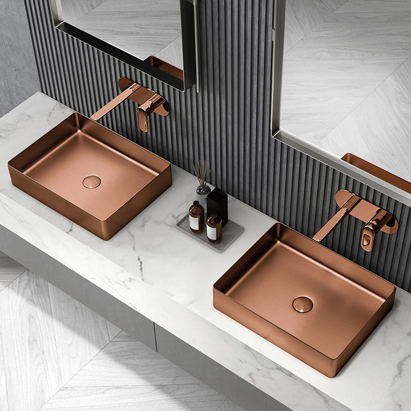 Contemporary Bathroom Sink Metal Rectangular Vessel Sink with Pop-Up Drain Clearhalo 'Bathroom Remodel & Bathroom Fixtures' 'Bathroom Sinks & Faucet Components' 'Bathroom Sinks' 'bathroom_sink' 'Home Improvement' 'home_improvement' 'home_improvement_bathroom_sink' 6616174