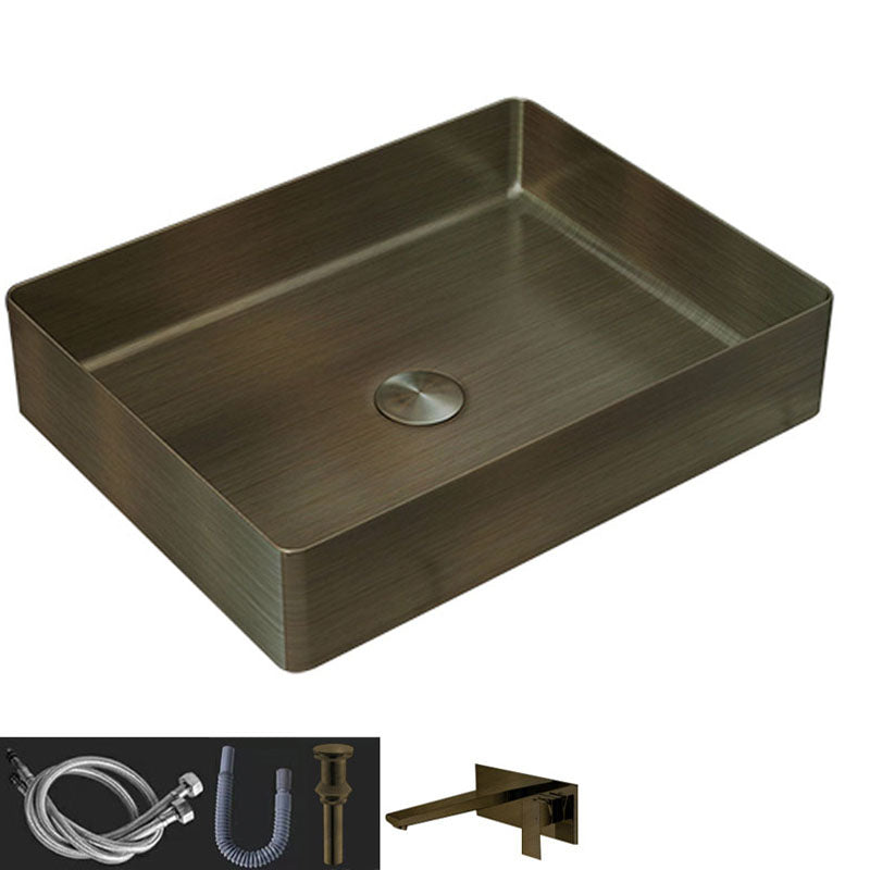 Contemporary Bathroom Sink Metal Rectangular Vessel Sink with Pop-Up Drain Bronze Square Faucet Sink with Faucet Clearhalo 'Bathroom Remodel & Bathroom Fixtures' 'Bathroom Sinks & Faucet Components' 'Bathroom Sinks' 'bathroom_sink' 'Home Improvement' 'home_improvement' 'home_improvement_bathroom_sink' 6616175