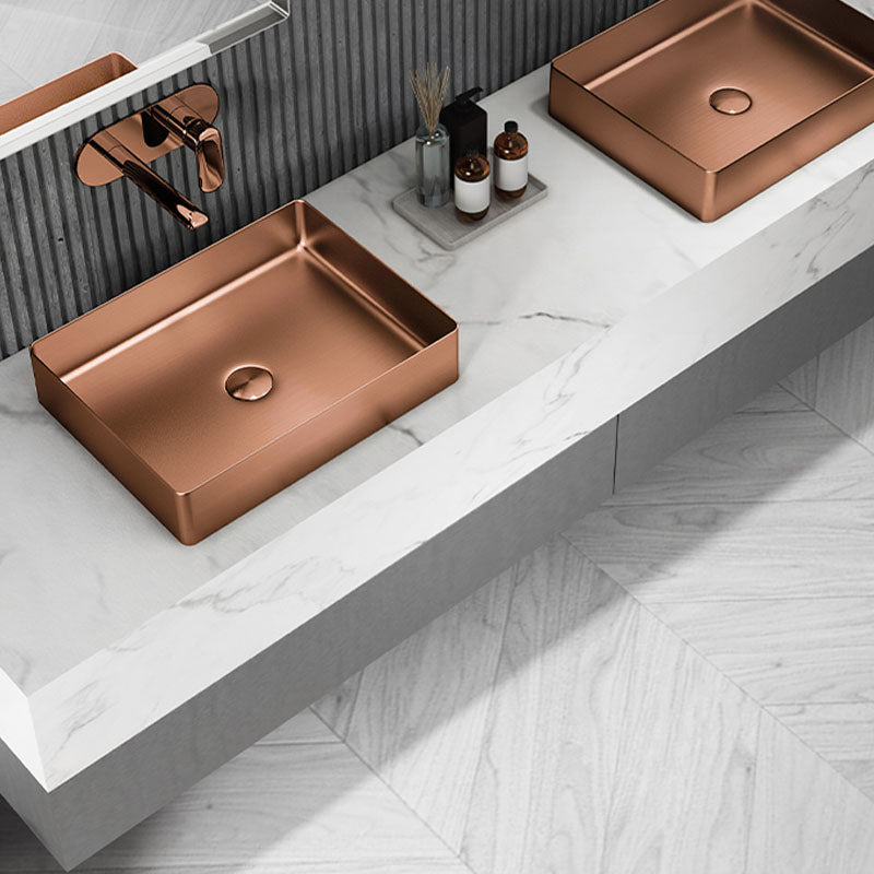 Contemporary Bathroom Sink Metal Rectangular Vessel Sink with Pop-Up Drain Clearhalo 'Bathroom Remodel & Bathroom Fixtures' 'Bathroom Sinks & Faucet Components' 'Bathroom Sinks' 'bathroom_sink' 'Home Improvement' 'home_improvement' 'home_improvement_bathroom_sink' 6616182