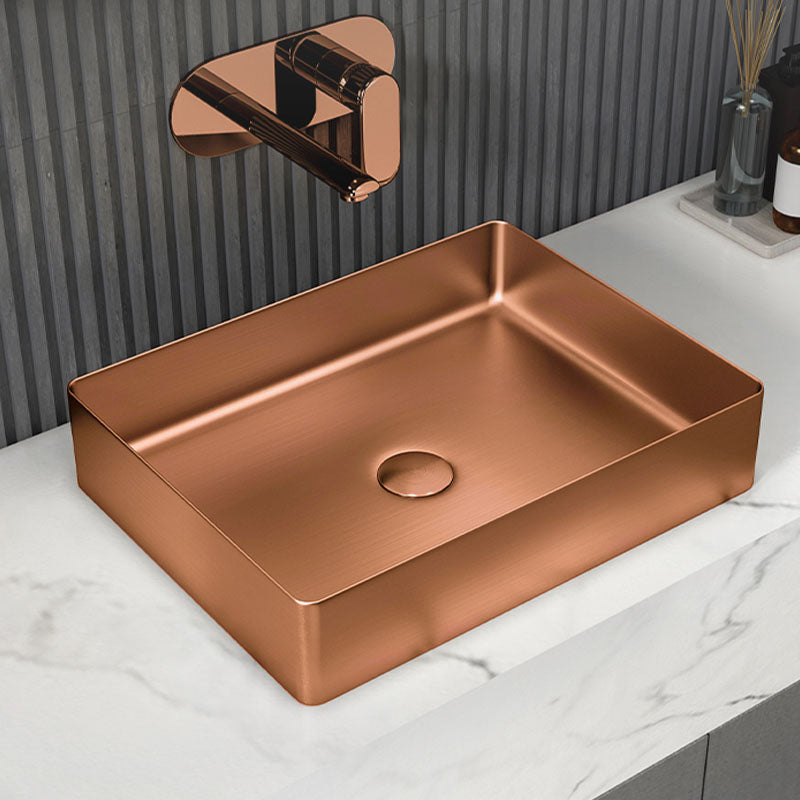 Contemporary Bathroom Sink Metal Rectangular Vessel Sink with Pop-Up Drain Clearhalo 'Bathroom Remodel & Bathroom Fixtures' 'Bathroom Sinks & Faucet Components' 'Bathroom Sinks' 'bathroom_sink' 'Home Improvement' 'home_improvement' 'home_improvement_bathroom_sink' 6616186