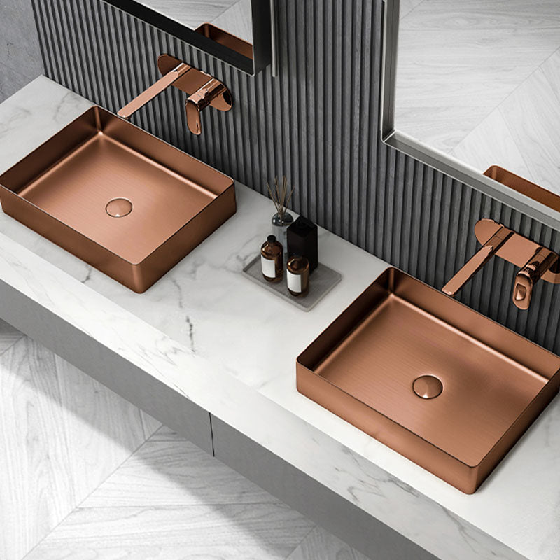 Contemporary Bathroom Sink Metal Rectangular Vessel Sink with Pop-Up Drain Clearhalo 'Bathroom Remodel & Bathroom Fixtures' 'Bathroom Sinks & Faucet Components' 'Bathroom Sinks' 'bathroom_sink' 'Home Improvement' 'home_improvement' 'home_improvement_bathroom_sink' 6616191