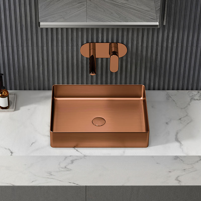 Contemporary Bathroom Sink Metal Rectangular Vessel Sink with Pop-Up Drain Clearhalo 'Bathroom Remodel & Bathroom Fixtures' 'Bathroom Sinks & Faucet Components' 'Bathroom Sinks' 'bathroom_sink' 'Home Improvement' 'home_improvement' 'home_improvement_bathroom_sink' 6616199