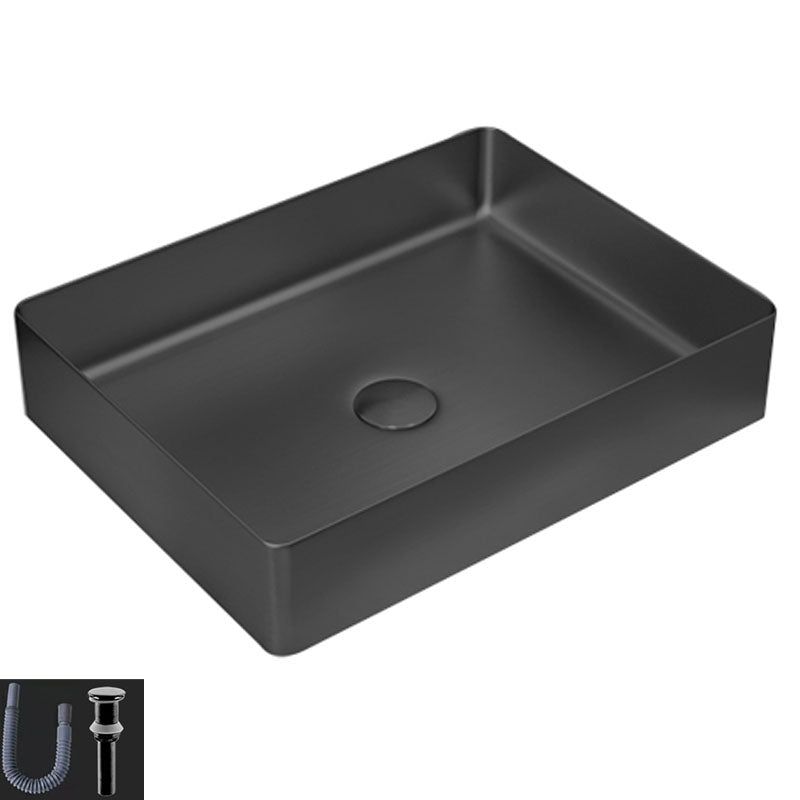 Contemporary Bathroom Sink Metal Rectangular Vessel Sink with Pop-Up Drain Black None Sink Clearhalo 'Bathroom Remodel & Bathroom Fixtures' 'Bathroom Sinks & Faucet Components' 'Bathroom Sinks' 'bathroom_sink' 'Home Improvement' 'home_improvement' 'home_improvement_bathroom_sink' 6616204