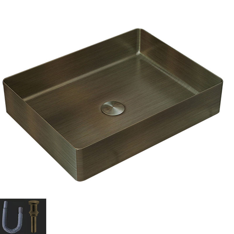 Contemporary Bathroom Sink Metal Rectangular Vessel Sink with Pop-Up Drain Bronze None Sink Clearhalo 'Bathroom Remodel & Bathroom Fixtures' 'Bathroom Sinks & Faucet Components' 'Bathroom Sinks' 'bathroom_sink' 'Home Improvement' 'home_improvement' 'home_improvement_bathroom_sink' 6616205