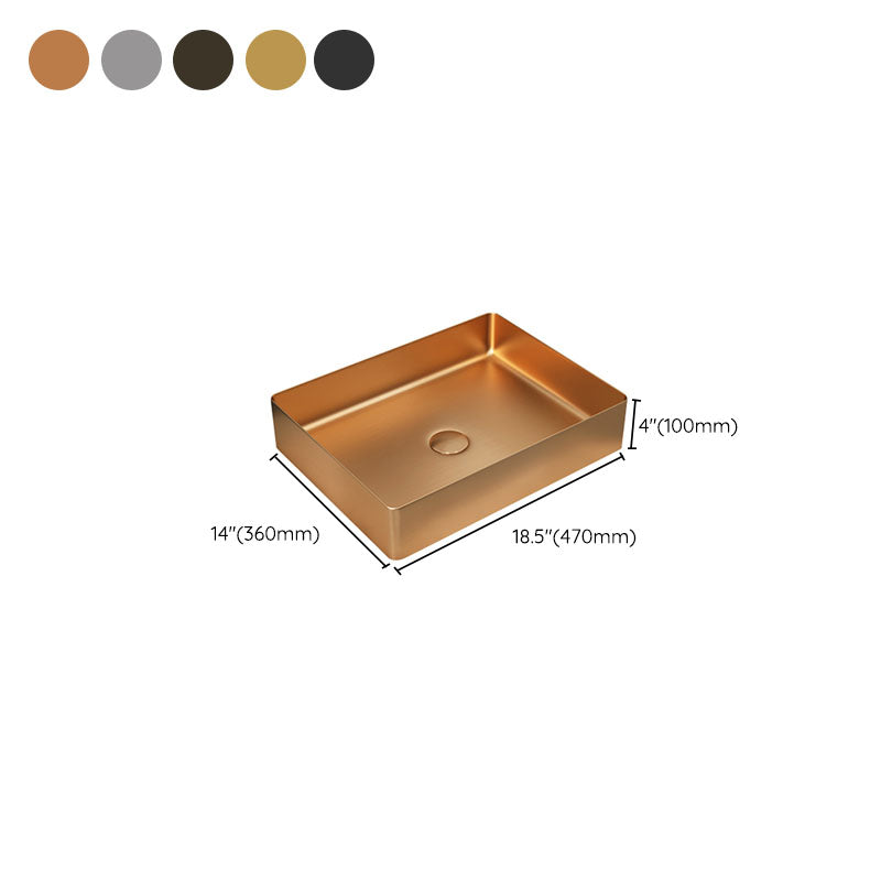 Contemporary Bathroom Sink Metal Rectangular Vessel Sink with Pop-Up Drain Clearhalo 'Bathroom Remodel & Bathroom Fixtures' 'Bathroom Sinks & Faucet Components' 'Bathroom Sinks' 'bathroom_sink' 'Home Improvement' 'home_improvement' 'home_improvement_bathroom_sink' 6616209