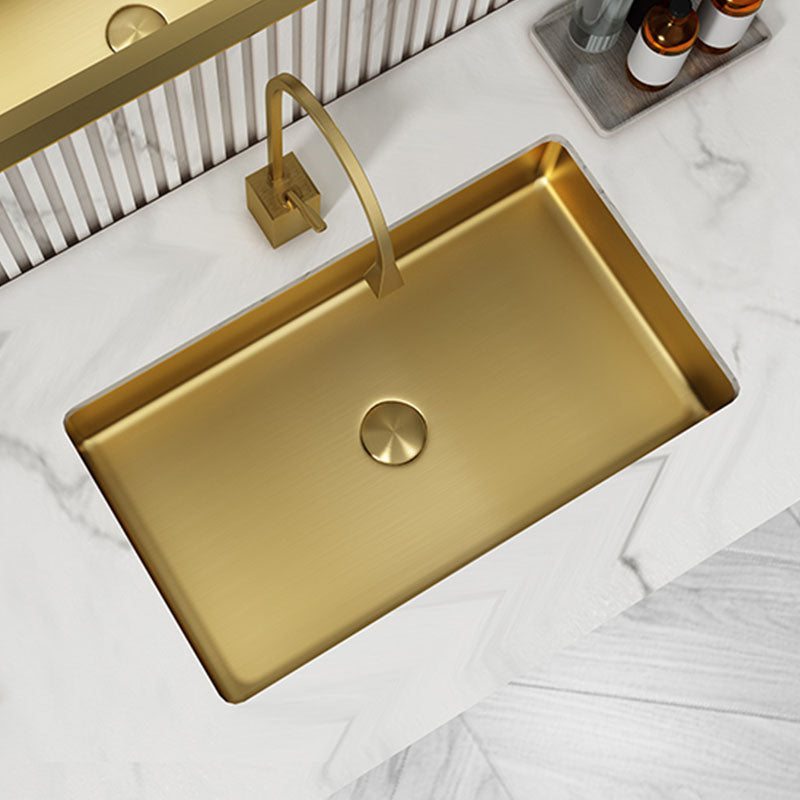 Contemporary Bathroom Sink Metal Rectangular Drop-in Bathroom Sink with Pop-Up Drain Clearhalo 'Bathroom Remodel & Bathroom Fixtures' 'Bathroom Sinks & Faucet Components' 'Bathroom Sinks' 'bathroom_sink' 'Home Improvement' 'home_improvement' 'home_improvement_bathroom_sink' 6616286