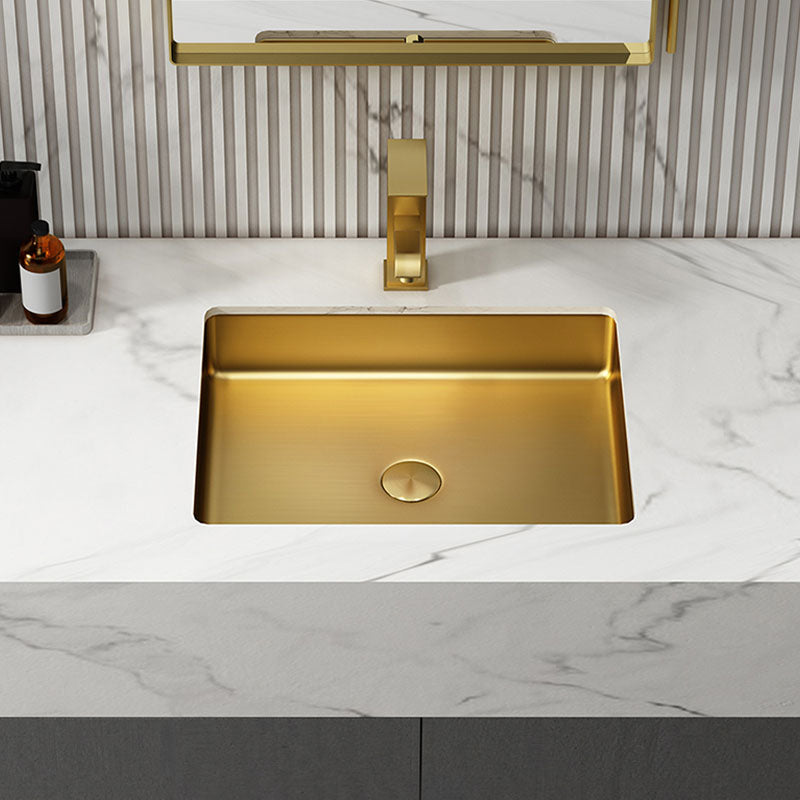 Contemporary Bathroom Sink Metal Rectangular Drop-in Bathroom Sink with Pop-Up Drain Clearhalo 'Bathroom Remodel & Bathroom Fixtures' 'Bathroom Sinks & Faucet Components' 'Bathroom Sinks' 'bathroom_sink' 'Home Improvement' 'home_improvement' 'home_improvement_bathroom_sink' 6616289