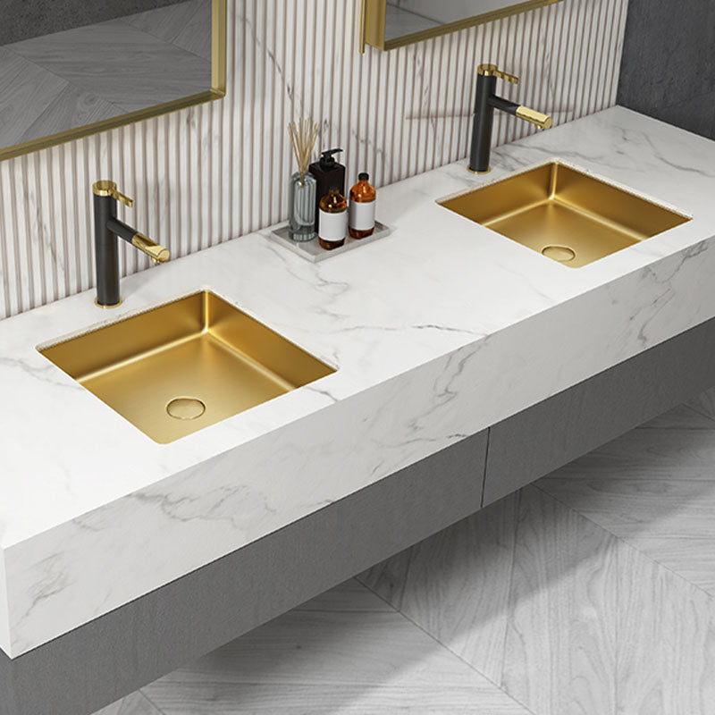 Contemporary Bathroom Sink Metal Rectangular Drop-in Bathroom Sink with Pop-Up Drain Clearhalo 'Bathroom Remodel & Bathroom Fixtures' 'Bathroom Sinks & Faucet Components' 'Bathroom Sinks' 'bathroom_sink' 'Home Improvement' 'home_improvement' 'home_improvement_bathroom_sink' 6616292