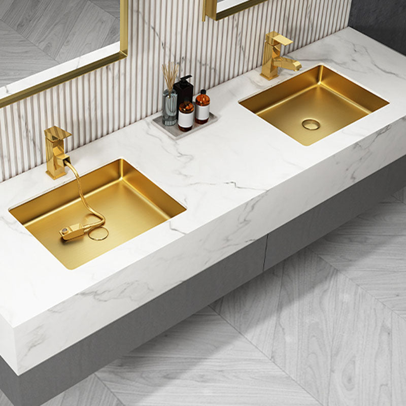 Contemporary Bathroom Sink Metal Rectangular Drop-in Bathroom Sink with Pop-Up Drain Clearhalo 'Bathroom Remodel & Bathroom Fixtures' 'Bathroom Sinks & Faucet Components' 'Bathroom Sinks' 'bathroom_sink' 'Home Improvement' 'home_improvement' 'home_improvement_bathroom_sink' 6616296