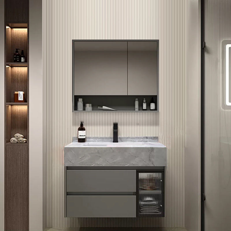 Modern Wall Mount Bath Vanity Gray Tone Vanity Cabinet with Mirror Cabinet Vanity & Faucet & Mirror Cabinet Clearhalo 'Bathroom Remodel & Bathroom Fixtures' 'Bathroom Vanities' 'bathroom_vanities' 'Home Improvement' 'home_improvement' 'home_improvement_bathroom_vanities' 6616319