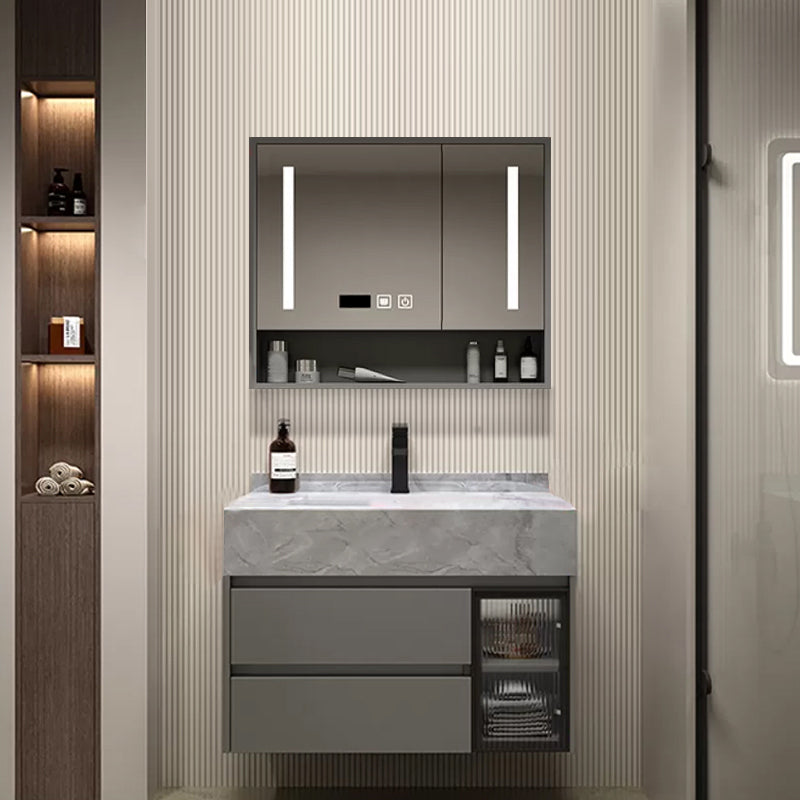 Modern Wall Mount Bath Vanity Gray Tone Vanity Cabinet with Mirror Cabinet Vanity & Faucet & Smart Medicine Cabinet Clearhalo 'Bathroom Remodel & Bathroom Fixtures' 'Bathroom Vanities' 'bathroom_vanities' 'Home Improvement' 'home_improvement' 'home_improvement_bathroom_vanities' 6616322