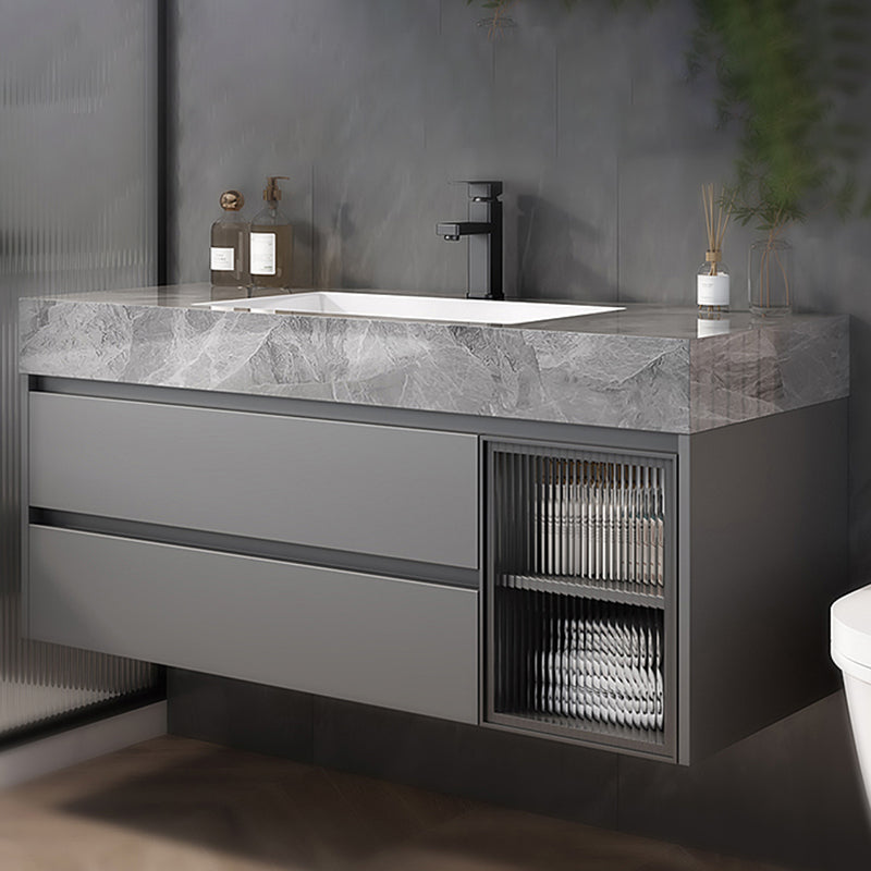 Modern Wall Mount Bath Vanity Gray Tone Vanity Cabinet with Mirror Cabinet Clearhalo 'Bathroom Remodel & Bathroom Fixtures' 'Bathroom Vanities' 'bathroom_vanities' 'Home Improvement' 'home_improvement' 'home_improvement_bathroom_vanities' 6616326