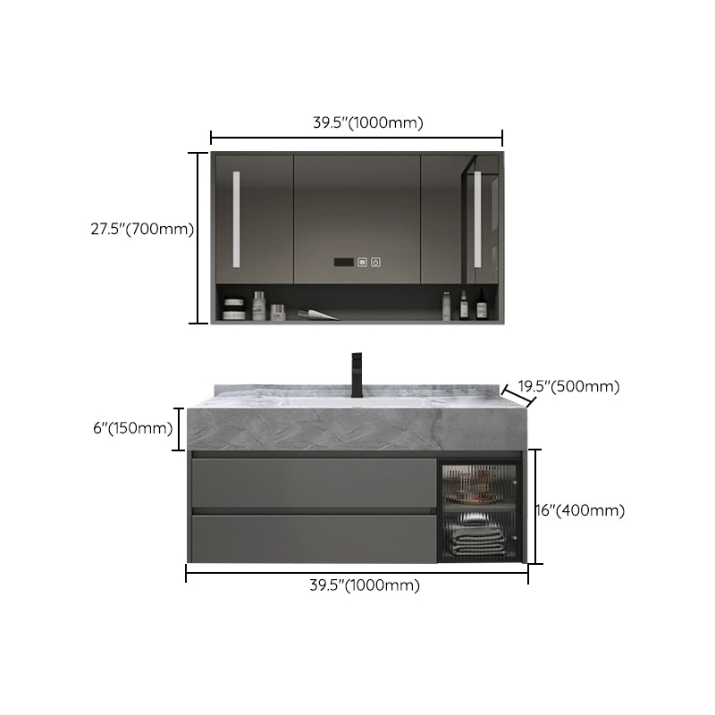 Modern Wall Mount Bath Vanity Gray Tone Vanity Cabinet with Mirror Cabinet Clearhalo 'Bathroom Remodel & Bathroom Fixtures' 'Bathroom Vanities' 'bathroom_vanities' 'Home Improvement' 'home_improvement' 'home_improvement_bathroom_vanities' 6616339