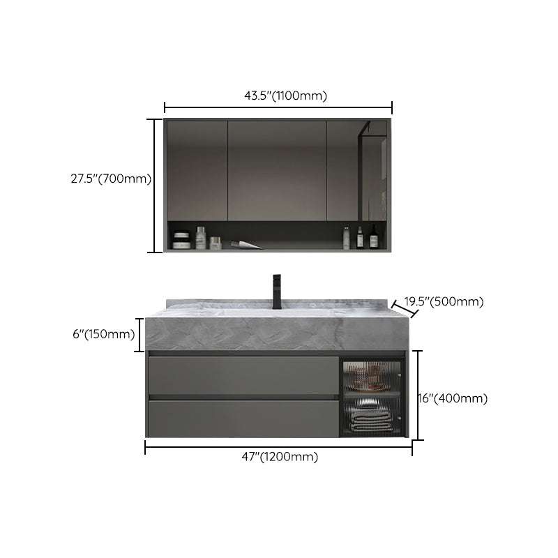 Modern Wall Mount Bath Vanity Gray Tone Vanity Cabinet with Mirror Cabinet Clearhalo 'Bathroom Remodel & Bathroom Fixtures' 'Bathroom Vanities' 'bathroom_vanities' 'Home Improvement' 'home_improvement' 'home_improvement_bathroom_vanities' 6616341