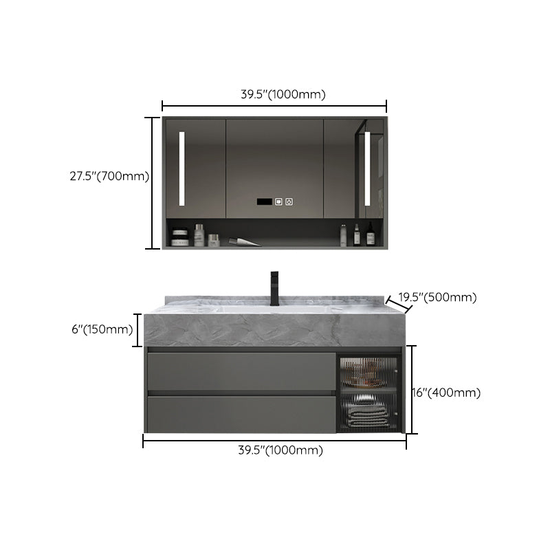 Modern Wall Mount Bath Vanity Gray Tone Vanity Cabinet with Mirror Cabinet Clearhalo 'Bathroom Remodel & Bathroom Fixtures' 'Bathroom Vanities' 'bathroom_vanities' 'Home Improvement' 'home_improvement' 'home_improvement_bathroom_vanities' 6616351