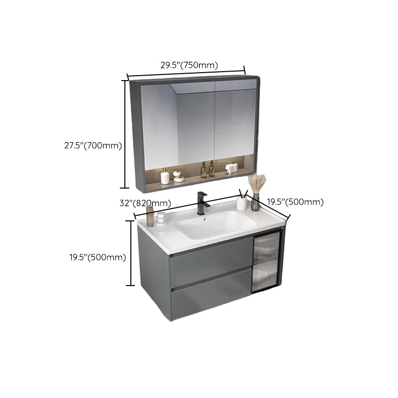 Modern Gray Vanity Sink Mirror Cabinet Wall-Mounted Bathroom Vanity Cabinet with Drawers Clearhalo 'Bathroom Remodel & Bathroom Fixtures' 'Bathroom Vanities' 'bathroom_vanities' 'Home Improvement' 'home_improvement' 'home_improvement_bathroom_vanities' 6616541