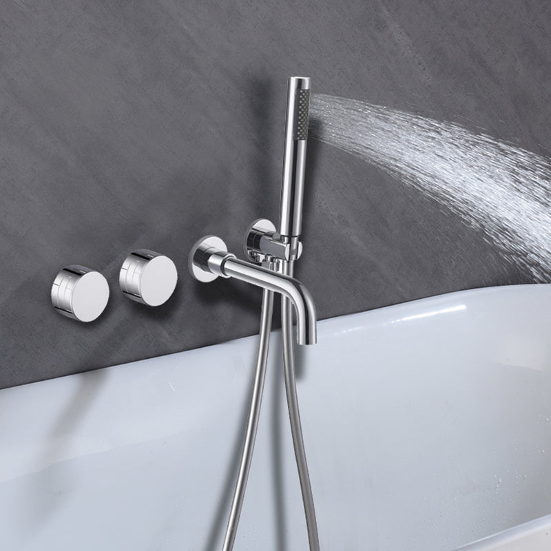 Wall Mounted Metal Tub Filler Low Arc Rotatable Tub Faucet Trim Silver Clearhalo 'Bathroom Remodel & Bathroom Fixtures' 'Bathtub Faucets' 'bathtub_faucets' 'Home Improvement' 'home_improvement' 'home_improvement_bathtub_faucets' 6617136