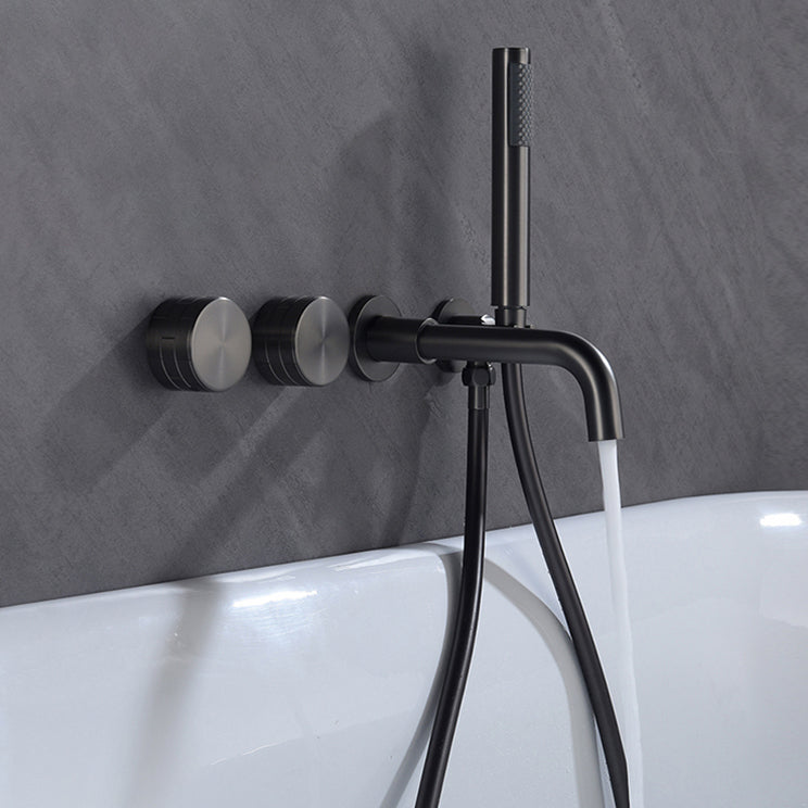 Wall Mounted Metal Tub Filler Low Arc Rotatable Tub Faucet Trim Gun Grey Clearhalo 'Bathroom Remodel & Bathroom Fixtures' 'Bathtub Faucets' 'bathtub_faucets' 'Home Improvement' 'home_improvement' 'home_improvement_bathtub_faucets' 6617140