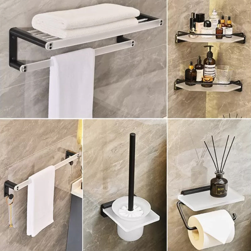 Contemporary Aluminum& Acrylic Bath Hardware Set Bathroom Accessory Kit 6-Piece Set (Triangular Bath Shelf) Clearhalo 'Bathroom Hardware Sets' 'Bathroom Hardware' 'Bathroom Remodel & Bathroom Fixtures' 'bathroom_hardware_sets' 'Home Improvement' 'home_improvement' 'home_improvement_bathroom_hardware_sets' 6624173