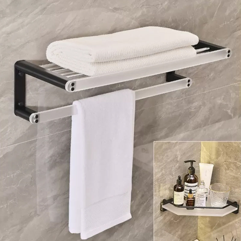 Contemporary Aluminum& Acrylic Bath Hardware Set Bathroom Accessory Kit 2-Piece Set (Triangular Bath Shelf) Clearhalo 'Bathroom Hardware Sets' 'Bathroom Hardware' 'Bathroom Remodel & Bathroom Fixtures' 'bathroom_hardware_sets' 'Home Improvement' 'home_improvement' 'home_improvement_bathroom_hardware_sets' 6624176