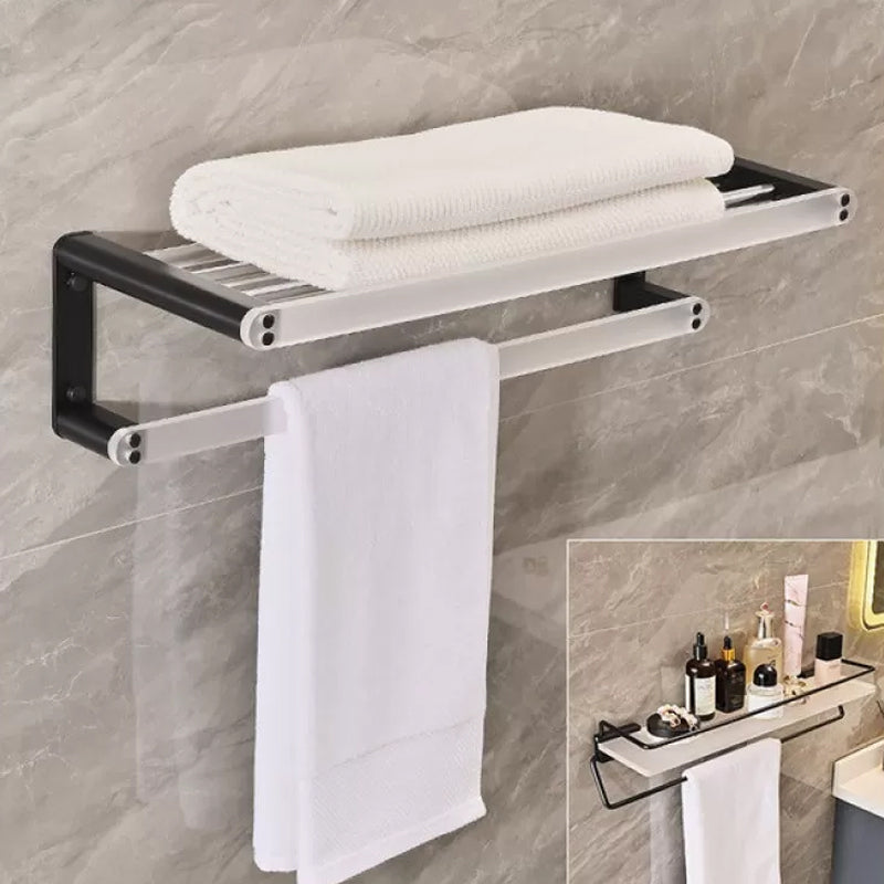 Contemporary Aluminum& Acrylic Bath Hardware Set Bathroom Accessory Kit 2-Piece Set (Square Bath Shelf) Clearhalo 'Bathroom Hardware Sets' 'Bathroom Hardware' 'Bathroom Remodel & Bathroom Fixtures' 'bathroom_hardware_sets' 'Home Improvement' 'home_improvement' 'home_improvement_bathroom_hardware_sets' 6624177