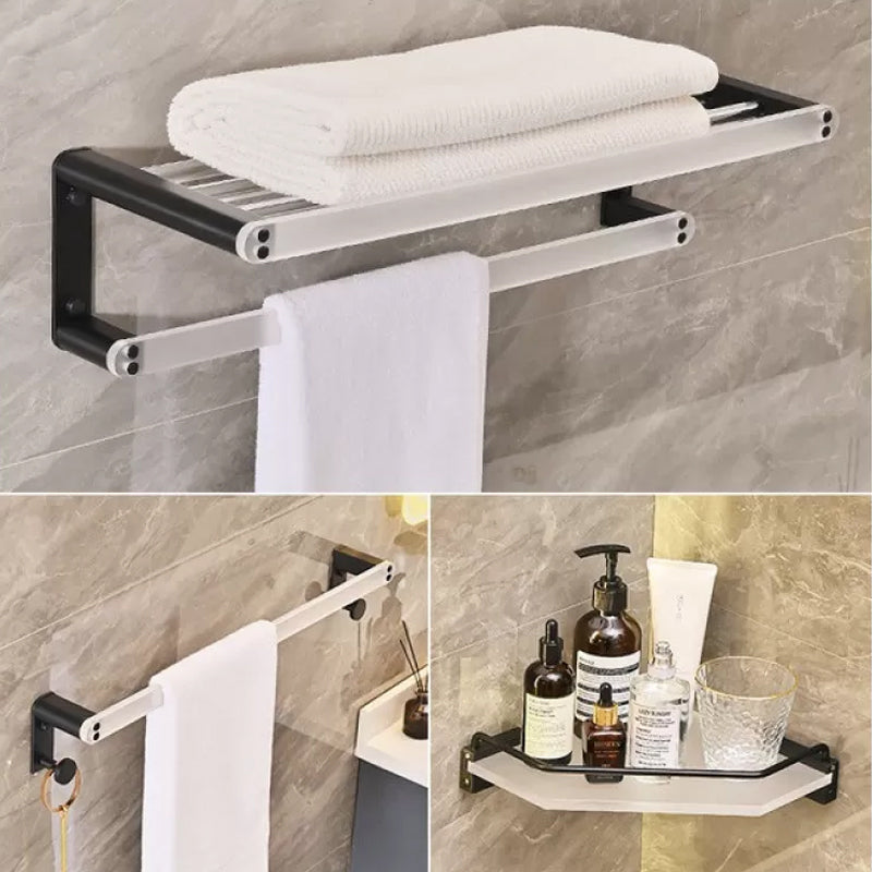 Contemporary Aluminum& Acrylic Bath Hardware Set Bathroom Accessory Kit 3-Piece Set (Towel Bar) Clearhalo 'Bathroom Hardware Sets' 'Bathroom Hardware' 'Bathroom Remodel & Bathroom Fixtures' 'bathroom_hardware_sets' 'Home Improvement' 'home_improvement' 'home_improvement_bathroom_hardware_sets' 6624185