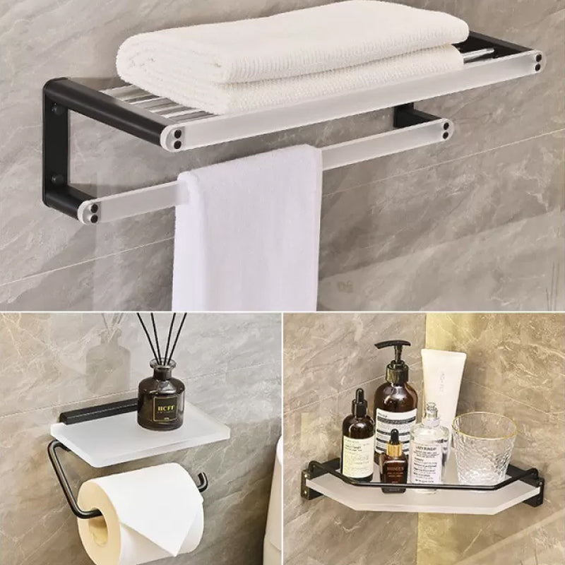 Contemporary Aluminum& Acrylic Bath Hardware Set Bathroom Accessory Kit 3-Piece Set (Triangle Bath Shelf) Clearhalo 'Bathroom Hardware Sets' 'Bathroom Hardware' 'Bathroom Remodel & Bathroom Fixtures' 'bathroom_hardware_sets' 'Home Improvement' 'home_improvement' 'home_improvement_bathroom_hardware_sets' 6624189