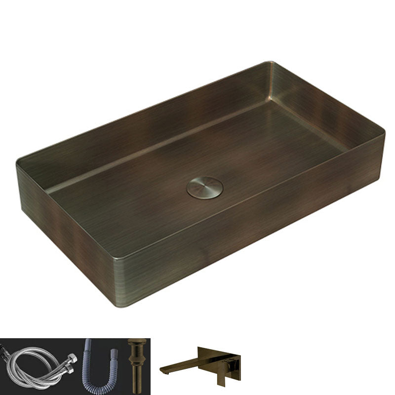 Contemporary Bathroom Sink Metal Rectangular Vessel Bathroom Sink with Pop-Up Drain Bronze Square Faucet Sink with Faucet Clearhalo 'Bathroom Remodel & Bathroom Fixtures' 'Bathroom Sinks & Faucet Components' 'Bathroom Sinks' 'bathroom_sink' 'Home Improvement' 'home_improvement' 'home_improvement_bathroom_sink' 6627520