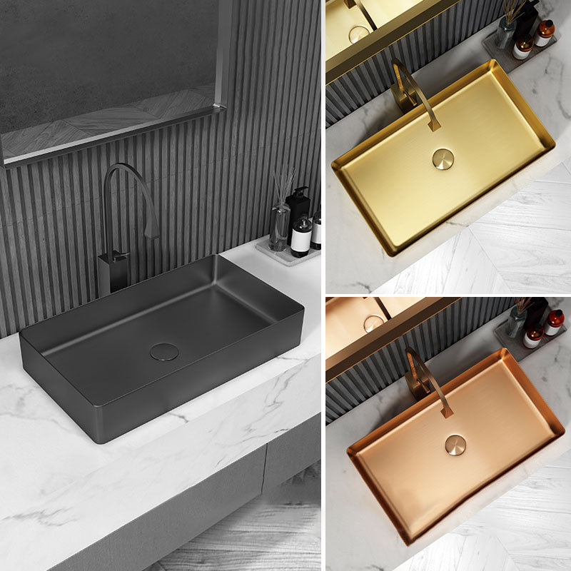 Contemporary Bathroom Sink Metal Rectangular Vessel Bathroom Sink with Pop-Up Drain Clearhalo 'Bathroom Remodel & Bathroom Fixtures' 'Bathroom Sinks & Faucet Components' 'Bathroom Sinks' 'bathroom_sink' 'Home Improvement' 'home_improvement' 'home_improvement_bathroom_sink' 6627522