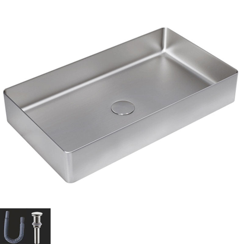 Contemporary Bathroom Sink Metal Rectangular Vessel Bathroom Sink with Pop-Up Drain Silver None Sink Clearhalo 'Bathroom Remodel & Bathroom Fixtures' 'Bathroom Sinks & Faucet Components' 'Bathroom Sinks' 'bathroom_sink' 'Home Improvement' 'home_improvement' 'home_improvement_bathroom_sink' 6627523