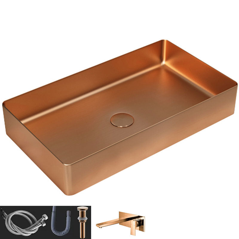 Contemporary Bathroom Sink Metal Rectangular Vessel Bathroom Sink with Pop-Up Drain Rose Gold Square Faucet Sink with Faucet Clearhalo 'Bathroom Remodel & Bathroom Fixtures' 'Bathroom Sinks & Faucet Components' 'Bathroom Sinks' 'bathroom_sink' 'Home Improvement' 'home_improvement' 'home_improvement_bathroom_sink' 6627526