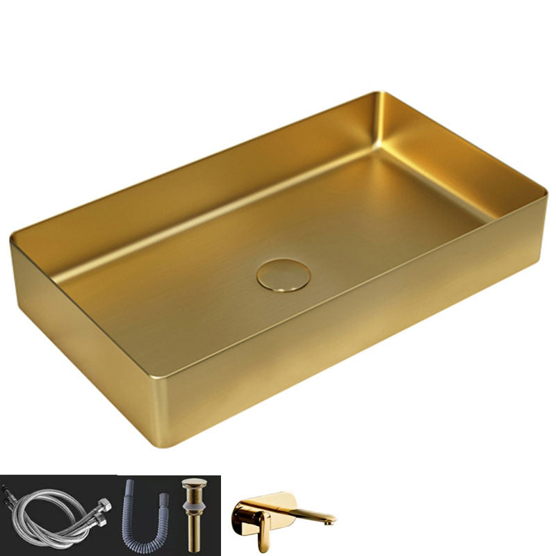 Contemporary Bathroom Sink Metal Rectangular Vessel Bathroom Sink with Pop-Up Drain Gold Round Faucet Sink with Faucet Clearhalo 'Bathroom Remodel & Bathroom Fixtures' 'Bathroom Sinks & Faucet Components' 'Bathroom Sinks' 'bathroom_sink' 'Home Improvement' 'home_improvement' 'home_improvement_bathroom_sink' 6627528