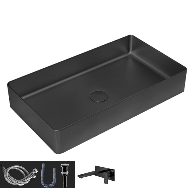 Contemporary Bathroom Sink Metal Rectangular Vessel Bathroom Sink with Pop-Up Drain Black Square Faucet Sink with Faucet Clearhalo 'Bathroom Remodel & Bathroom Fixtures' 'Bathroom Sinks & Faucet Components' 'Bathroom Sinks' 'bathroom_sink' 'Home Improvement' 'home_improvement' 'home_improvement_bathroom_sink' 6627534