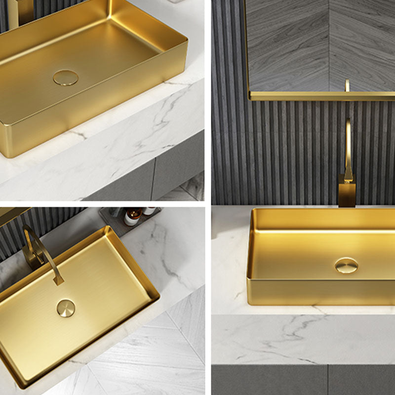 Contemporary Bathroom Sink Metal Rectangular Vessel Bathroom Sink with Pop-Up Drain Clearhalo 'Bathroom Remodel & Bathroom Fixtures' 'Bathroom Sinks & Faucet Components' 'Bathroom Sinks' 'bathroom_sink' 'Home Improvement' 'home_improvement' 'home_improvement_bathroom_sink' 6627537