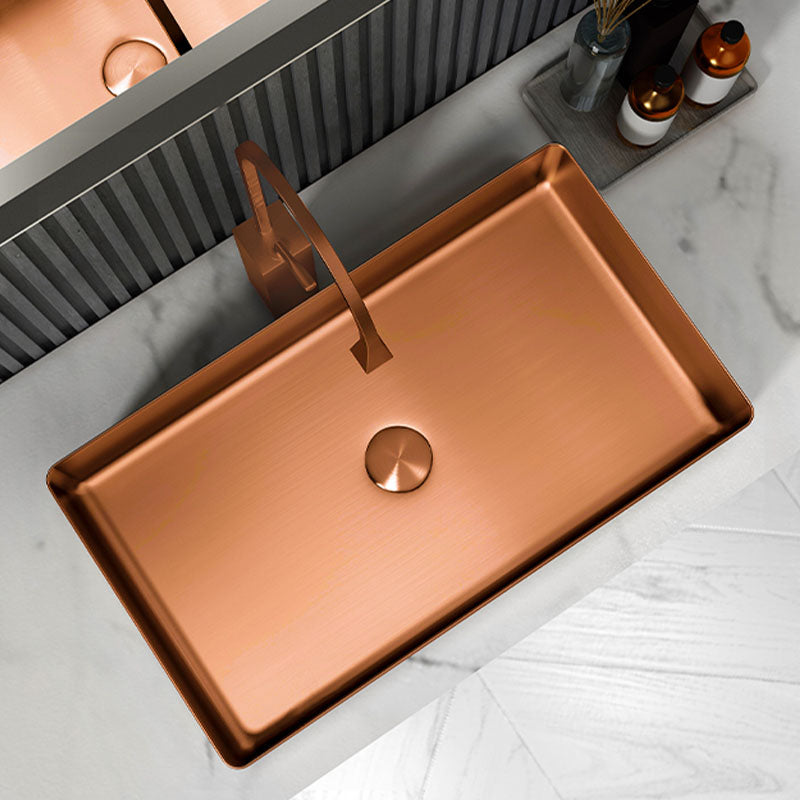 Contemporary Bathroom Sink Metal Rectangular Vessel Bathroom Sink with Pop-Up Drain Clearhalo 'Bathroom Remodel & Bathroom Fixtures' 'Bathroom Sinks & Faucet Components' 'Bathroom Sinks' 'bathroom_sink' 'Home Improvement' 'home_improvement' 'home_improvement_bathroom_sink' 6627540