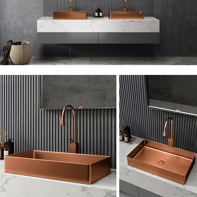 Contemporary Bathroom Sink Metal Rectangular Vessel Bathroom Sink with Pop-Up Drain Clearhalo 'Bathroom Remodel & Bathroom Fixtures' 'Bathroom Sinks & Faucet Components' 'Bathroom Sinks' 'bathroom_sink' 'Home Improvement' 'home_improvement' 'home_improvement_bathroom_sink' 6627541