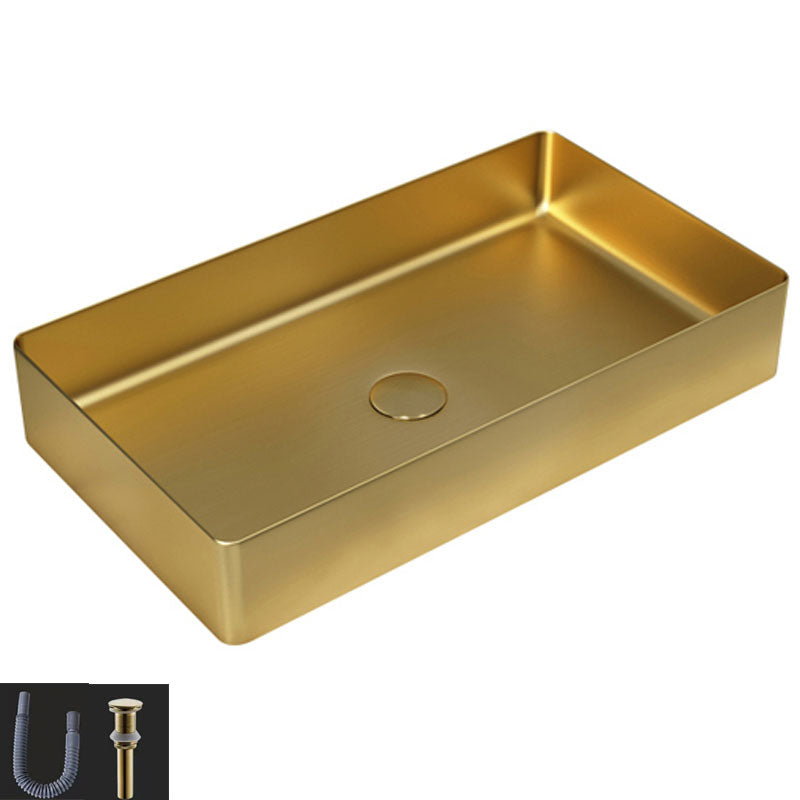 Contemporary Bathroom Sink Metal Rectangular Vessel Bathroom Sink with Pop-Up Drain Gold None Sink Clearhalo 'Bathroom Remodel & Bathroom Fixtures' 'Bathroom Sinks & Faucet Components' 'Bathroom Sinks' 'bathroom_sink' 'Home Improvement' 'home_improvement' 'home_improvement_bathroom_sink' 6627544