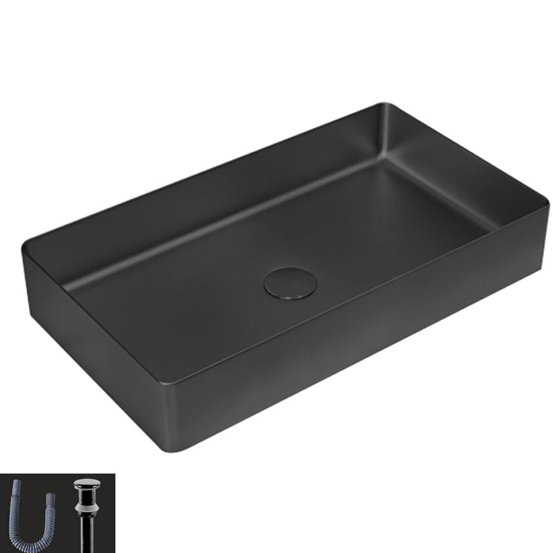 Contemporary Bathroom Sink Metal Rectangular Vessel Bathroom Sink with Pop-Up Drain Black None Sink Clearhalo 'Bathroom Remodel & Bathroom Fixtures' 'Bathroom Sinks & Faucet Components' 'Bathroom Sinks' 'bathroom_sink' 'Home Improvement' 'home_improvement' 'home_improvement_bathroom_sink' 6627549