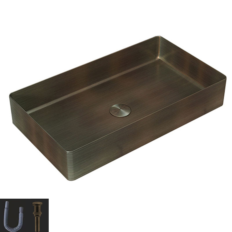 Contemporary Bathroom Sink Metal Rectangular Vessel Bathroom Sink with Pop-Up Drain Bronze None Sink Clearhalo 'Bathroom Remodel & Bathroom Fixtures' 'Bathroom Sinks & Faucet Components' 'Bathroom Sinks' 'bathroom_sink' 'Home Improvement' 'home_improvement' 'home_improvement_bathroom_sink' 6627550