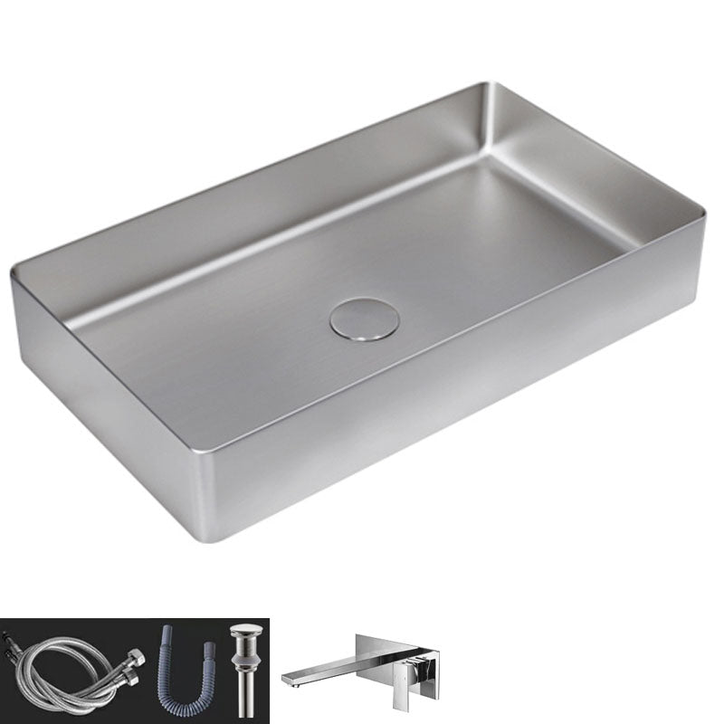 Contemporary Bathroom Sink Metal Rectangular Vessel Bathroom Sink with Pop-Up Drain Silver Square Faucet Sink with Faucet Clearhalo 'Bathroom Remodel & Bathroom Fixtures' 'Bathroom Sinks & Faucet Components' 'Bathroom Sinks' 'bathroom_sink' 'Home Improvement' 'home_improvement' 'home_improvement_bathroom_sink' 6627551