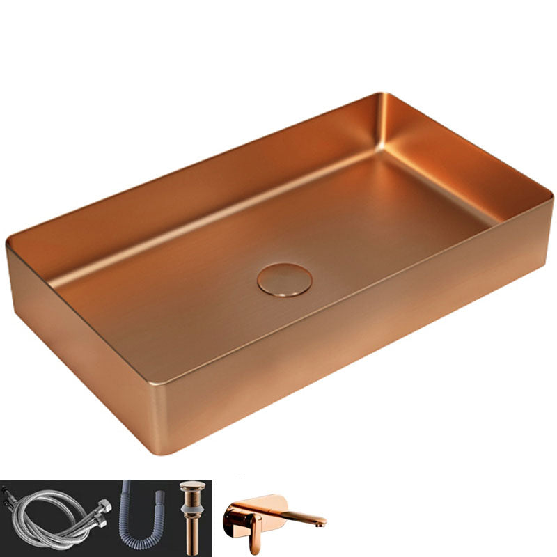 Contemporary Bathroom Sink Metal Rectangular Vessel Bathroom Sink with Pop-Up Drain Rose Gold Round Faucet Sink with Faucet Clearhalo 'Bathroom Remodel & Bathroom Fixtures' 'Bathroom Sinks & Faucet Components' 'Bathroom Sinks' 'bathroom_sink' 'Home Improvement' 'home_improvement' 'home_improvement_bathroom_sink' 6627553