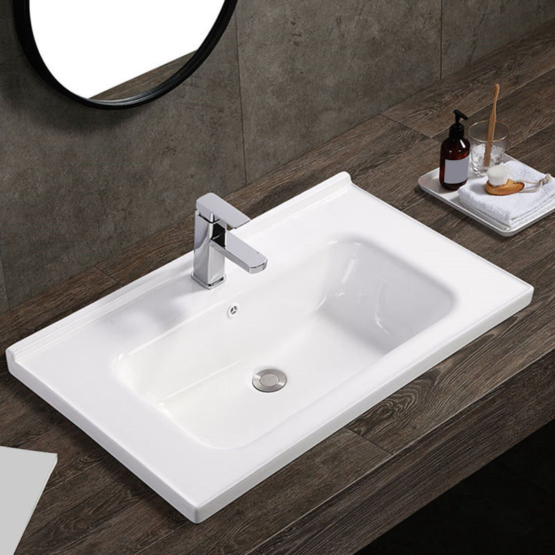 Modern White Bathroom Sink Rectangular Ceramic Bathroom Sink 28"L x 19"W x 5"H Sink with Faucet Clearhalo 'Bathroom Remodel & Bathroom Fixtures' 'Bathroom Sinks & Faucet Components' 'Bathroom Sinks' 'bathroom_sink' 'Home Improvement' 'home_improvement' 'home_improvement_bathroom_sink' 6627555